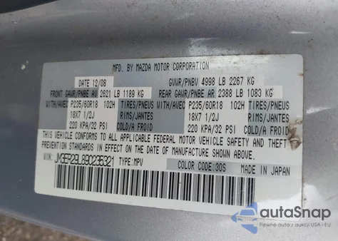 2009 Mazda Cx-7 Sport из США, поврежденный, VIN JM3ER29L890235321